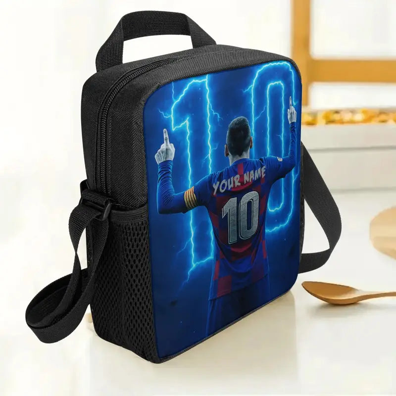 Customizable Fluorescent Athlete Number Ten Lunch Bag - Insulated Cooler Tote with Lightning Bolts Design, Reusable Non-Food Contact Lunch Box for School, Office, Picnic, Camping - Personalized with Your Name, Lunch Bag Insulated,